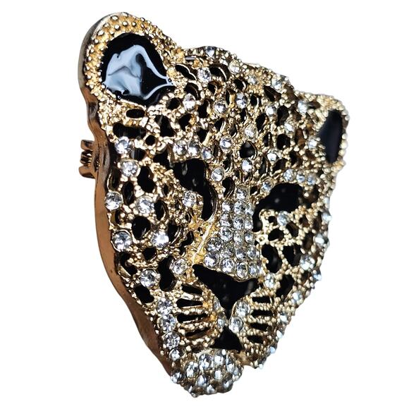 Crystal Tiger Head New! Gold/black rhinestones‎ Brouch. Bling. Mob wife. … - Picture 2 of 13